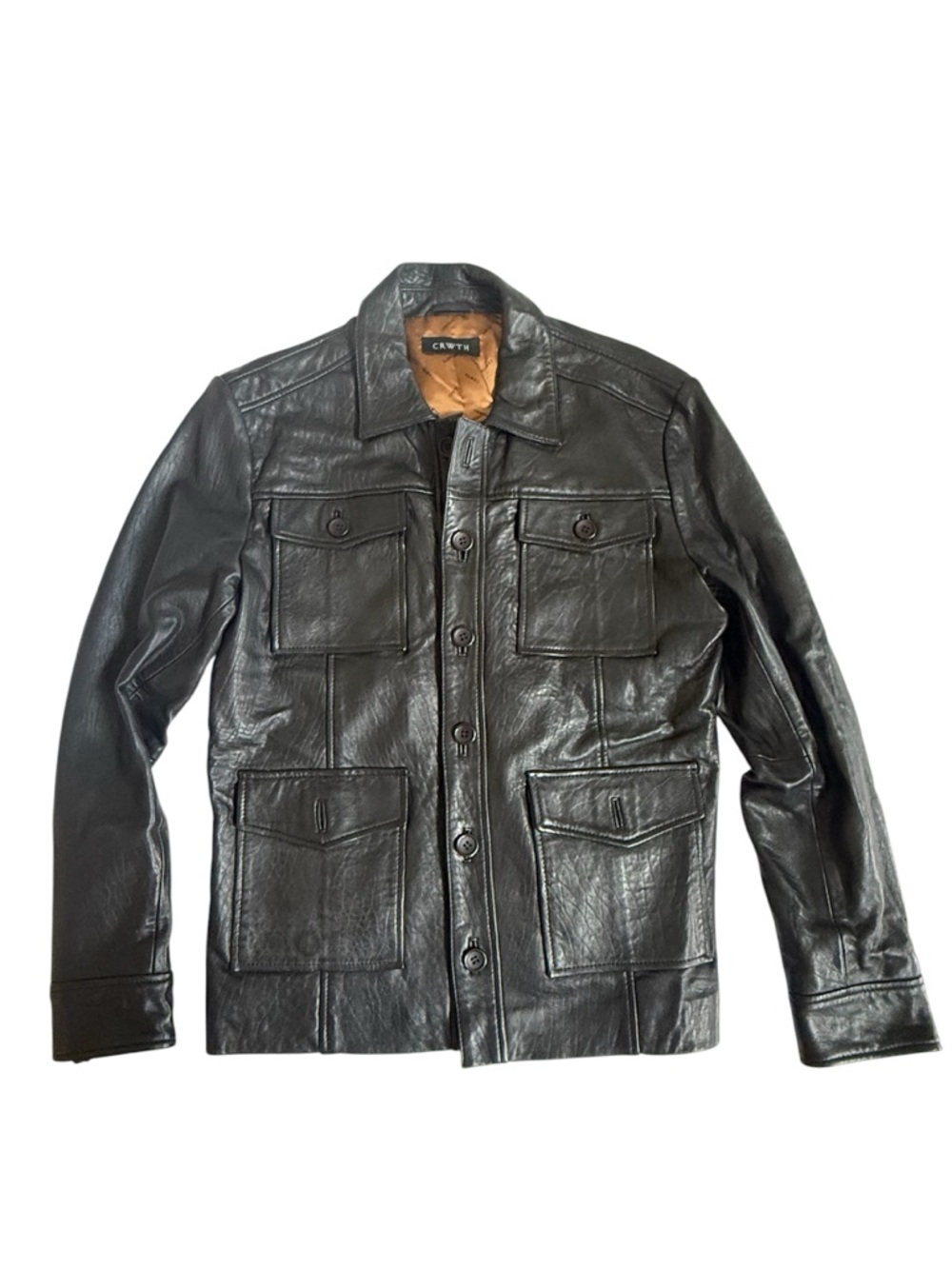 CRWTH Black Leather Military Field Jacket - Men's M